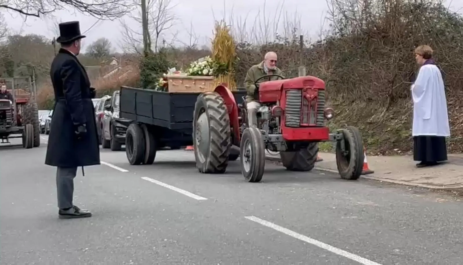 Tractor funeral procession 